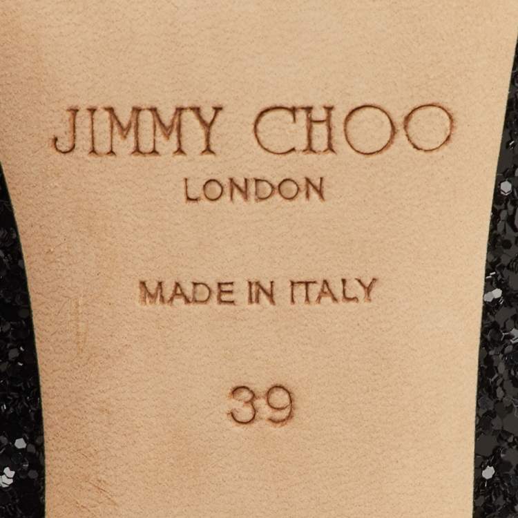 Pre Owned Jimmy Choo Evelyn Size 39 Black Glitter Peep Toe Pumps