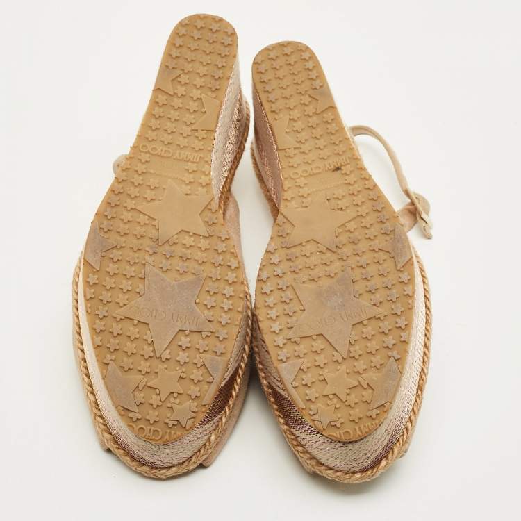 Pre Owned Jimmy Choo Size 38.5 Beige Suede Slingback Wedge Pumps