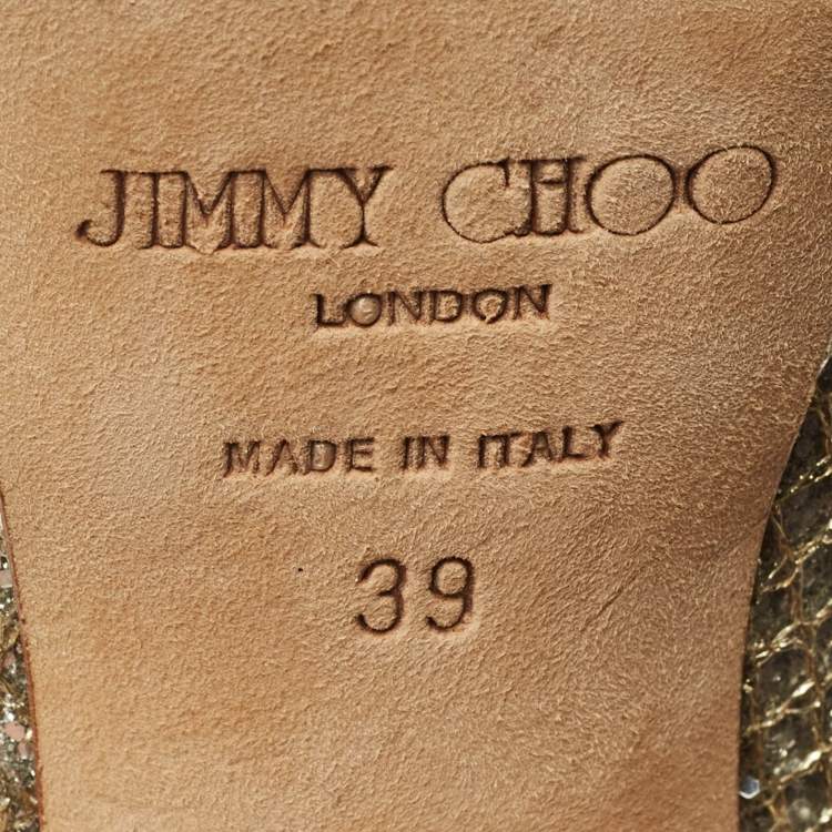 Pre Owned Jimmy Choo Luna Size 39 Silver Glitter and Leather Platform Pumps