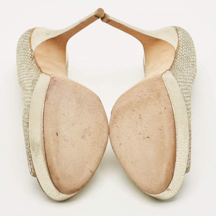 Pre Owned Jimmy Choo Luna Size 39 Silver Glitter and Leather Platform Pumps