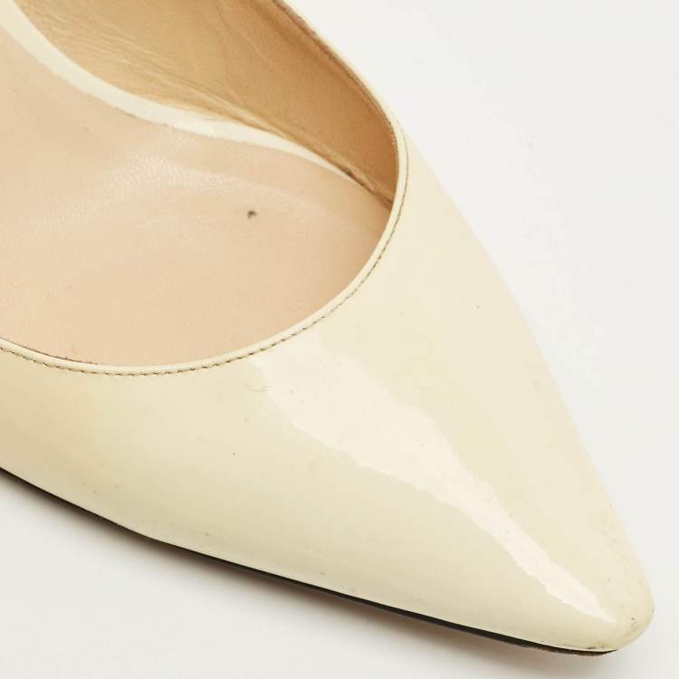 Pre Owned Jimmy Choo Erin Size 39 Cream Patent Leather Slingback Pumps