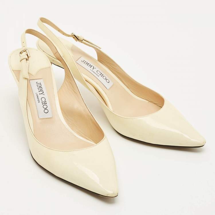 Pre Owned Jimmy Choo Erin Size 39 Cream Patent Leather Slingback Pumps