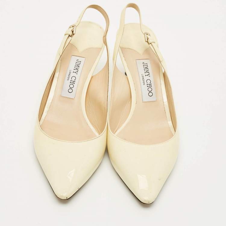 Pre Owned Jimmy Choo Erin Size 39 Cream Patent Leather Slingback Pumps