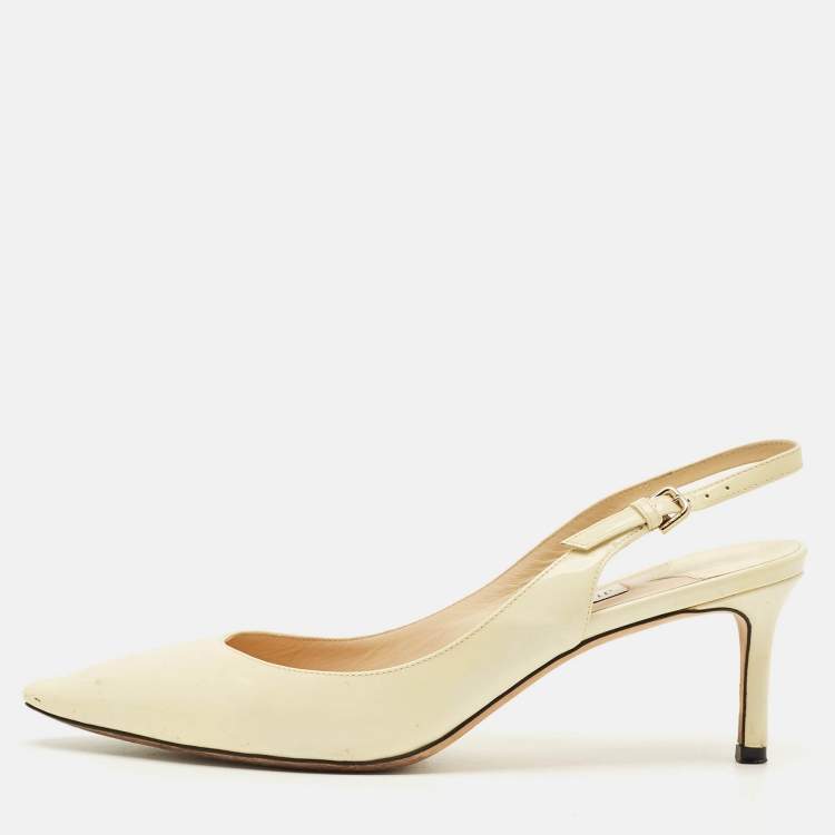 Pre Owned Jimmy Choo Erin Size 39 Cream Patent Leather Slingback Pumps
