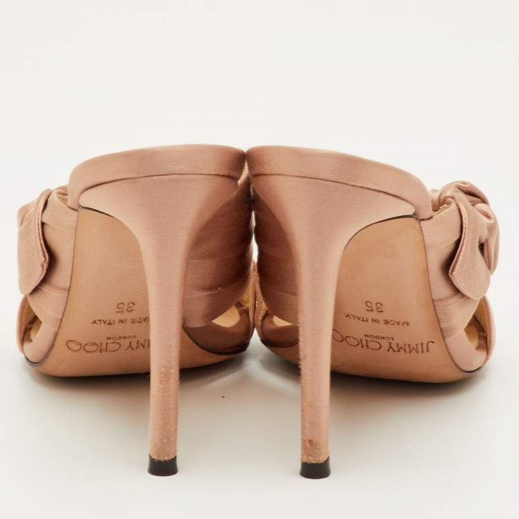 Pre Owned Jimmy Choo Keely Size 35 Beige Satin Slide Sandals