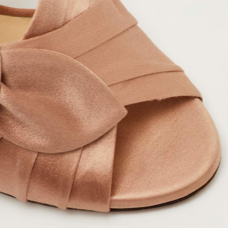 Pre Owned Jimmy Choo Keely Size 35 Beige Satin Slide Sandals