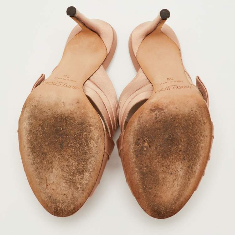 Pre Owned Jimmy Choo Keely Size 35 Beige Satin Slide Sandals