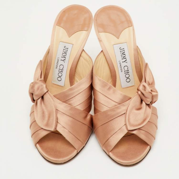 Pre Owned Jimmy Choo Keely Size 35 Beige Satin Slide Sandals