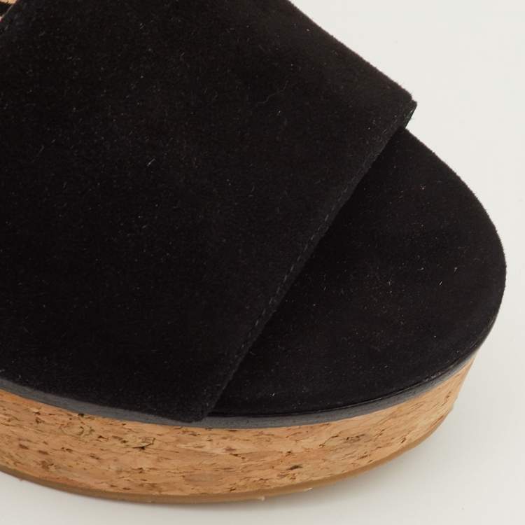 مملوكة مسبقًا Jimmy Choo DeeDee Size 35.5 Black Suede Cork Platform Wedge Slide Sandals