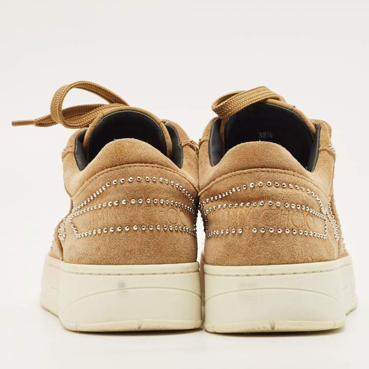 Pre Owned Jimmy Choo Hawaii Size 38.5 Brown Suede Stud Embellished Low Top Sneakers