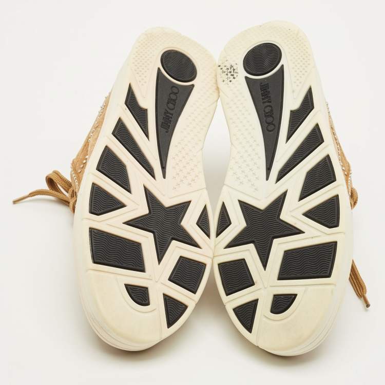 Pre Owned Jimmy Choo Hawaii Size 38.5 Brown Suede Stud Embellished Low Top Sneakers