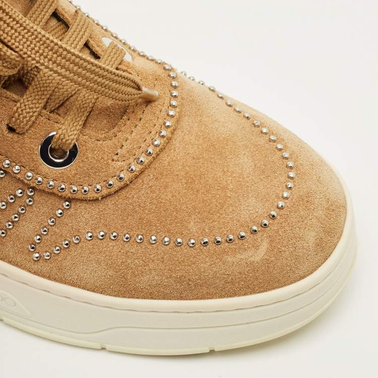 Pre Owned Jimmy Choo Hawaii Size 38.5 Brown Suede Stud Embellished Low Top Sneakers