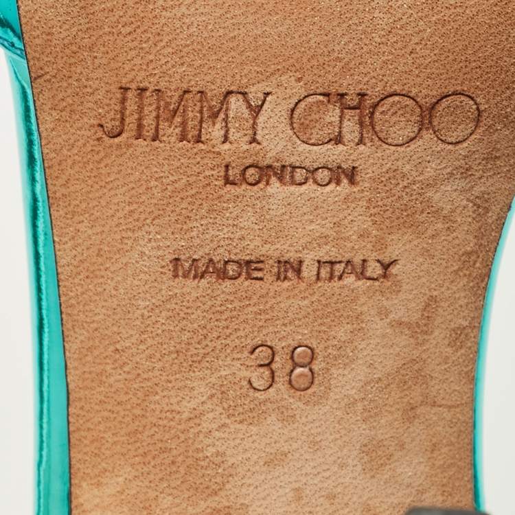 مملوكة مسبقًا Jimmy Choo saeda Size 38 Blue Patent Leather Crystal Pointed Toe Pumps 