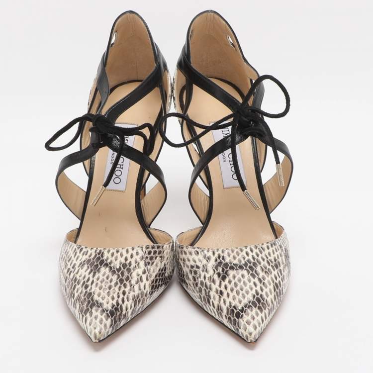 Pre Owned Jimmy Choo Lapris Size 39 Tricolor Python and Leather Pumps