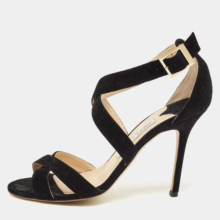 Pre Owned Jimmy Choo Lottie Size 38 Black Suede Ankle Strap Sandals