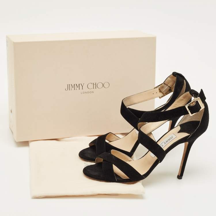 Pre Owned Jimmy Choo Lottie Size 38 Black Suede Ankle Strap Sandals