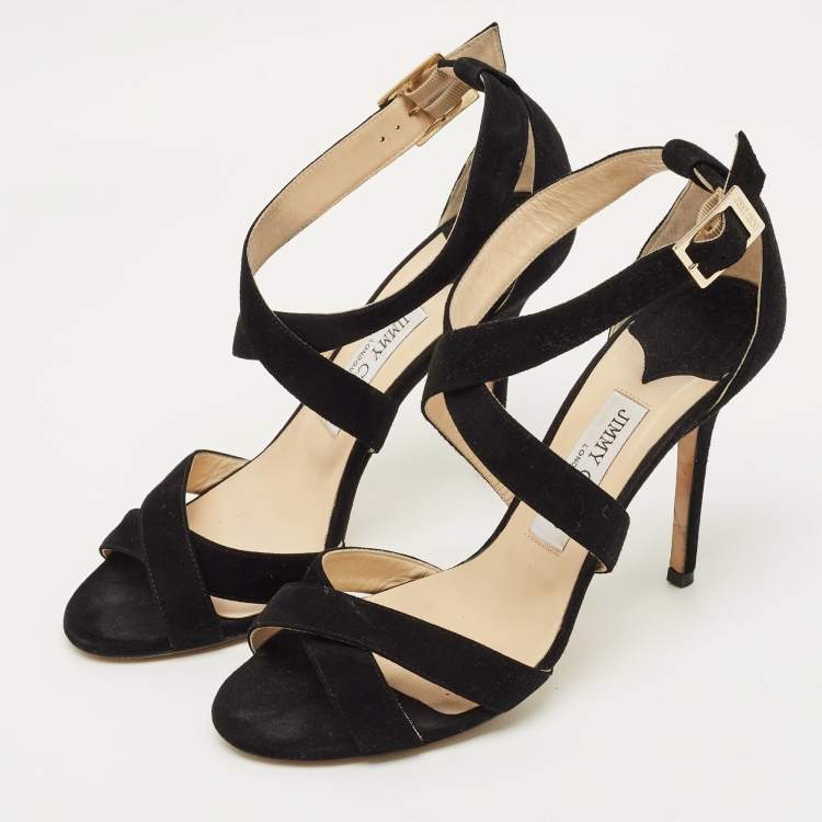 Pre Owned Jimmy Choo Lottie Size 38 Black Suede Ankle Strap Sandals