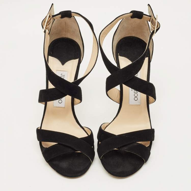 Pre Owned Jimmy Choo Lottie Size 38 Black Suede Ankle Strap Sandals