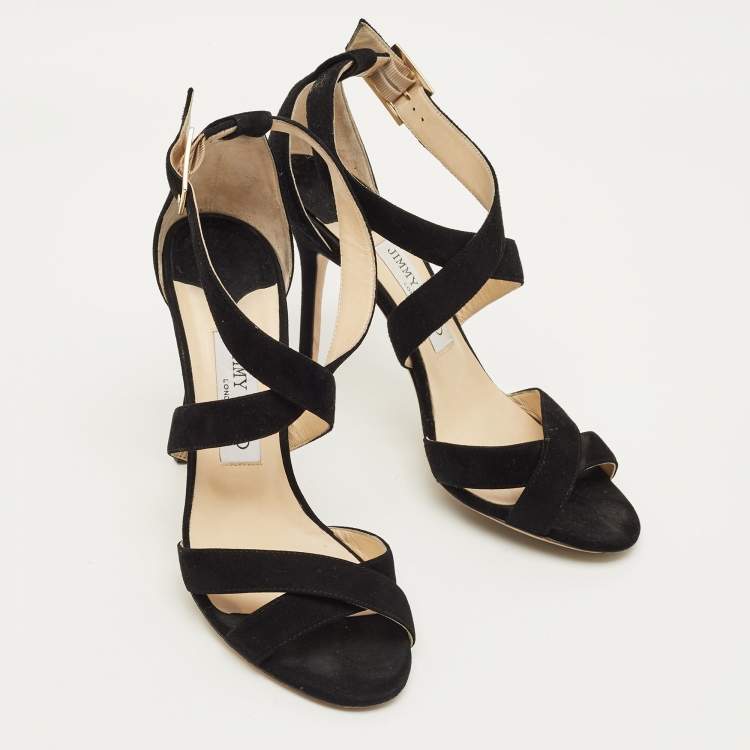 Pre Owned Jimmy Choo Lottie Size 38 Black Suede Ankle Strap Sandals