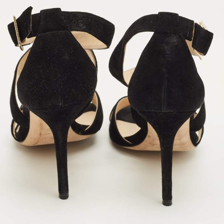 Pre Owned Jimmy Choo Lottie Size 38 Black Suede Ankle Strap Sandals