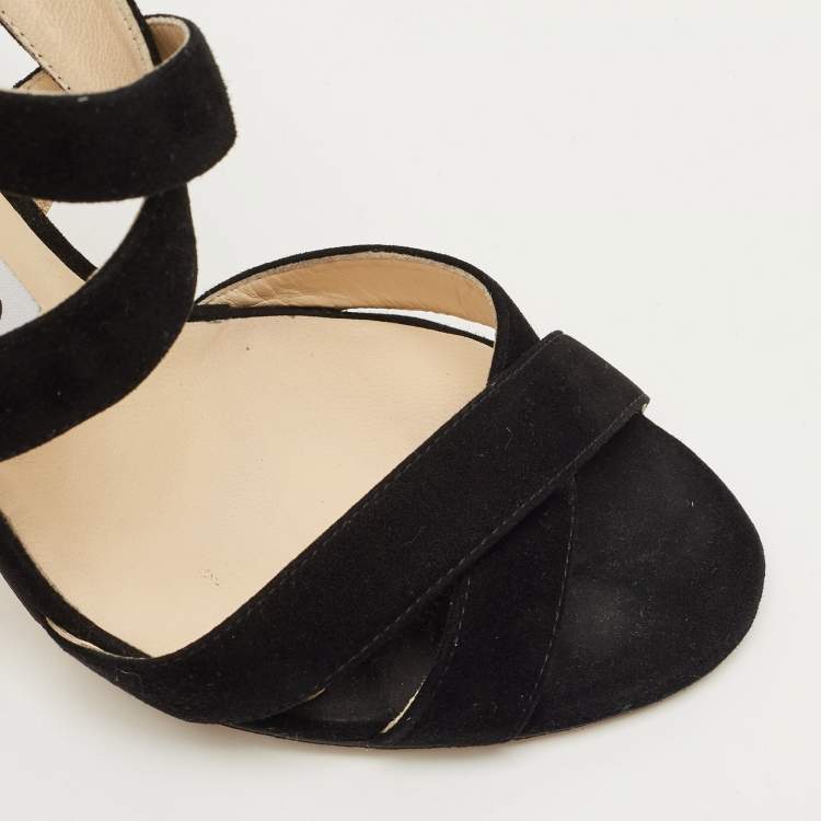 Pre Owned Jimmy Choo Lottie Size 38 Black Suede Ankle Strap Sandals