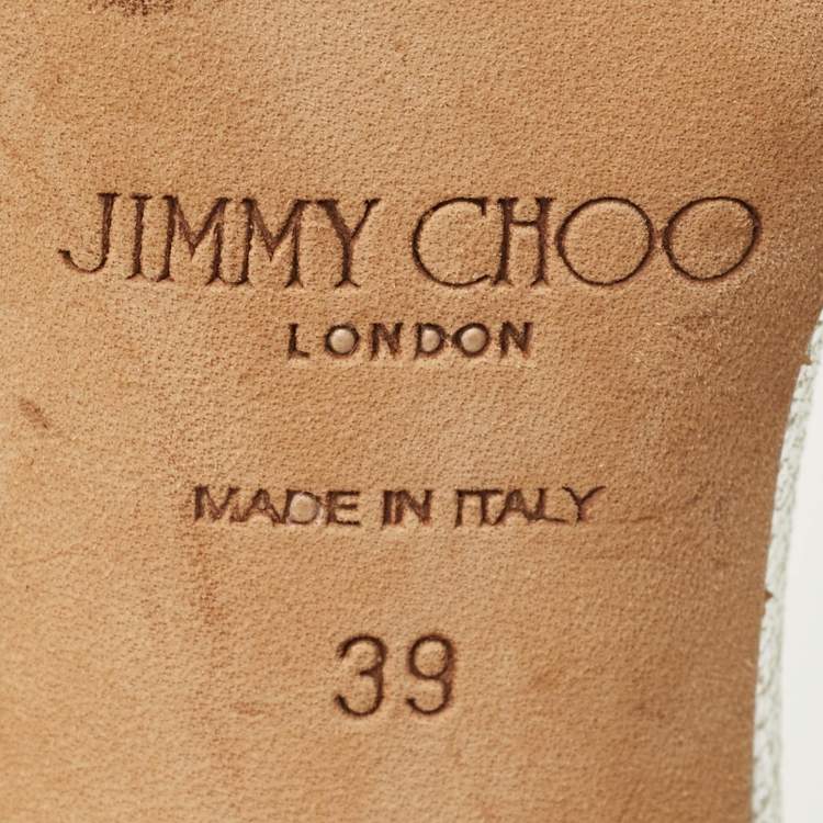 Pre Owned Jimmy Choo Lancer Size 38 Silver Leather Ankle Strap Pumps