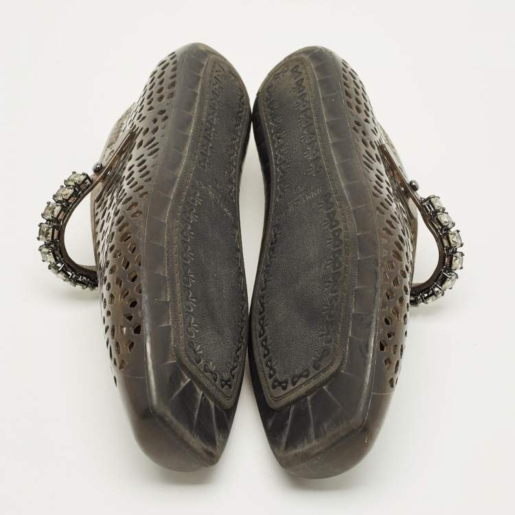 Pre Owned Jimmy Choo Size 38 Black/Smoke Jelly Mary-Jane Ballet Flats