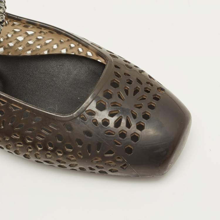 Pre Owned Jimmy Choo Size 38 Black/Smoke Jelly Mary-Jane Ballet Flats