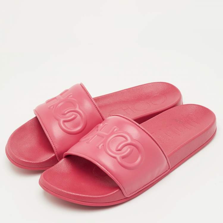 Pre Owned Jimmy Choo Azari Size 43 Pink Leather Slide Sandals