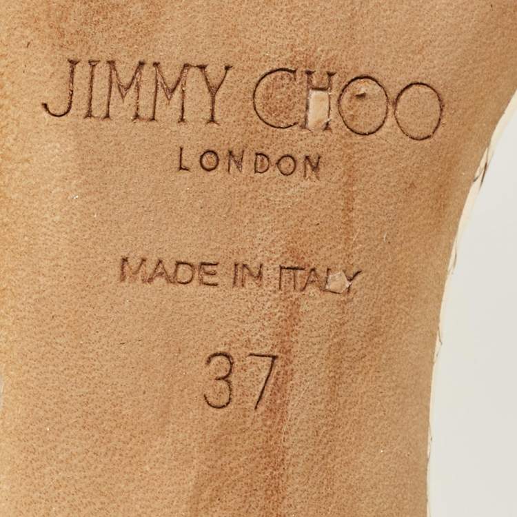 Pre Owned Jimmy Choo Stacey Size 37 Gold Snakeskin Embossed Leather Slide Sandals