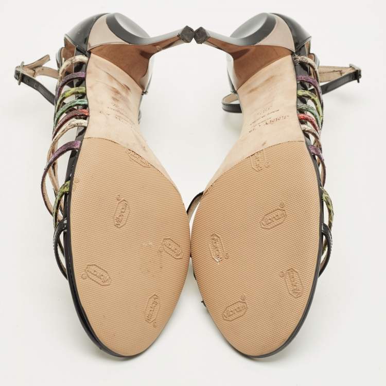 Pre Owned Jimmy Choo Size 39.5 Multicolor Patent Leather and Snakeskin Leather Strappy  Sandals