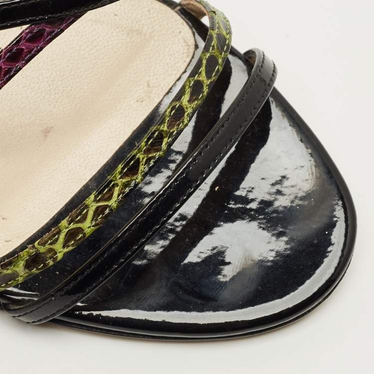 Pre Owned Jimmy Choo Size 39.5 Multicolor Patent Leather and Snakeskin Leather Strappy  Sandals
