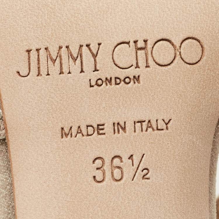 Pre Owned Jimmy Choo Lang Size 36.5 Beige Crystal Embellished Suede Ankle Strap Sandals