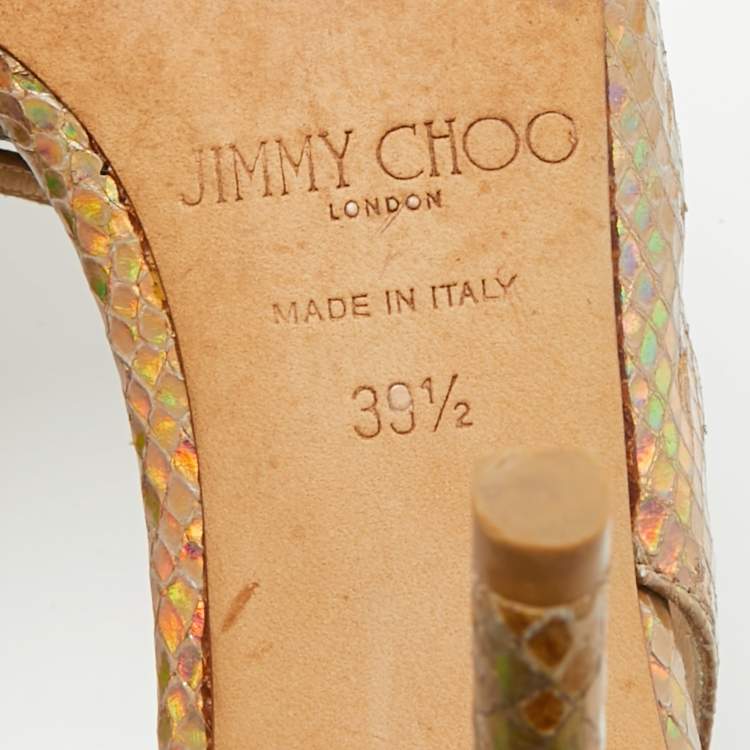 مملوكة مسبقًا Jimmy Choo Size 39.5 Beige Python Embossed Leather Ankle Strap Sandals