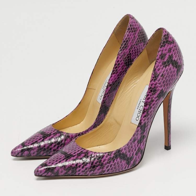 Pre Owned Jimmy Choo Anouk Size 39.5 Purple Python Leather Pumps