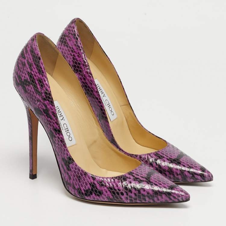 Pre Owned Jimmy Choo Anouk Size 39.5 Purple Python Leather Pumps