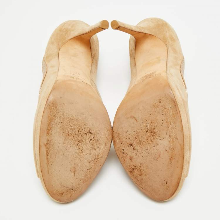 Pre Owned Jimmy Choo Quick Size 40 Beige Suede Peep Toe Pumps