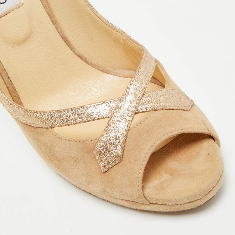 Pre Owned Jimmy Choo Quick Size 40 Beige Suede Peep Toe Pumps