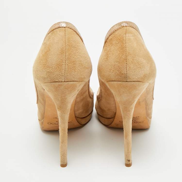 Pre Owned Jimmy Choo Quick Size 40 Beige Suede Peep Toe Pumps