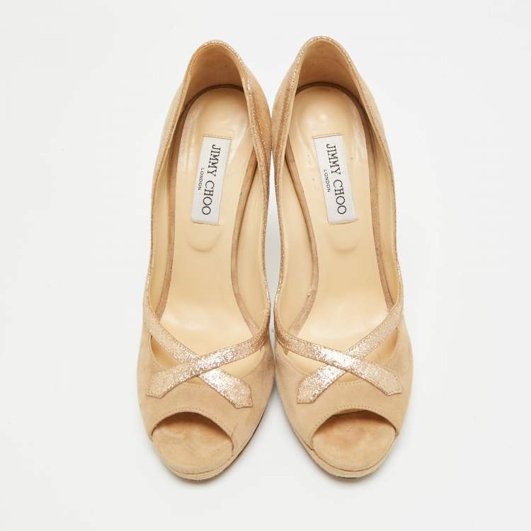 Pre Owned Jimmy Choo Quick Size 40 Beige Suede Peep Toe Pumps