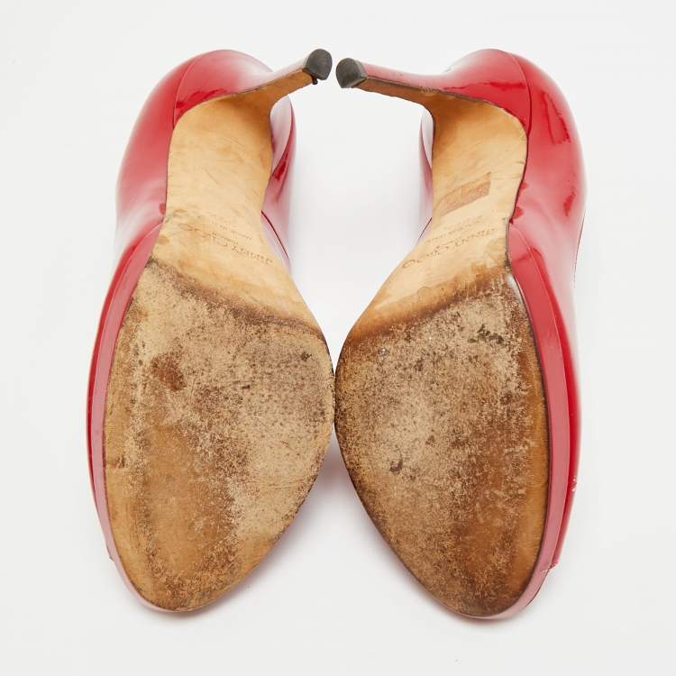 Pre Owned Jimmy Choo Size 39.5 Red Patent Leather Peep Toe Pumps