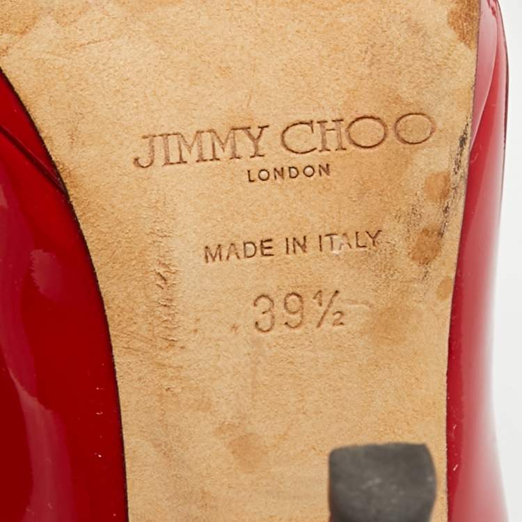 Pre Owned Jimmy Choo Size 39.5 Red Patent Leather Peep Toe Pumps