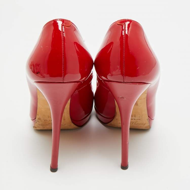 Pre Owned Jimmy Choo Size 39.5 Red Patent Leather Peep Toe Pumps