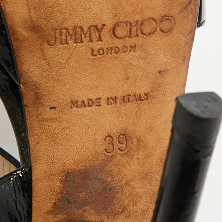 Pre Owned Jimmy Choo Louise Size 39 Black Patent Leather Ankle Strap Sandals