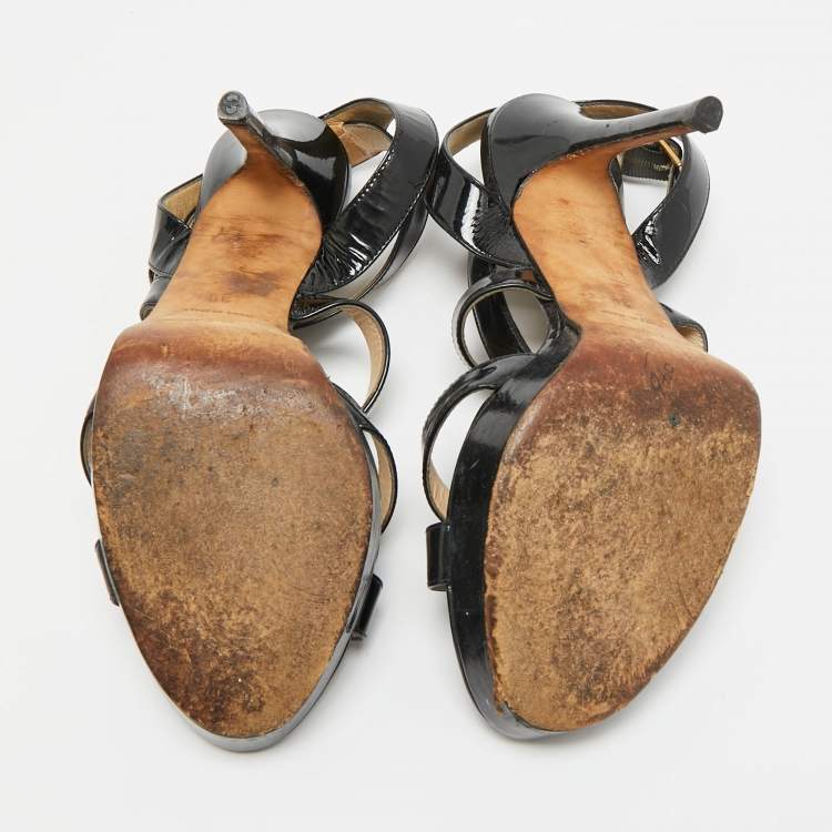 Pre Owned Jimmy Choo Louise Size 39 Black Patent Leather Ankle Strap Sandals