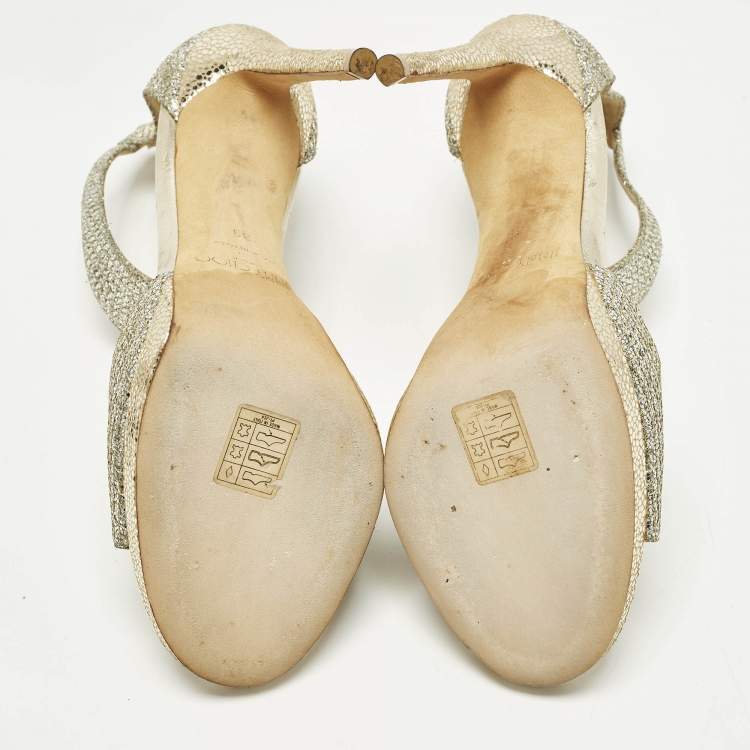 مملوكة مسبقًا Jimmy Choo Lana 120 Size 39 Gold Glitter T Strap Sandals