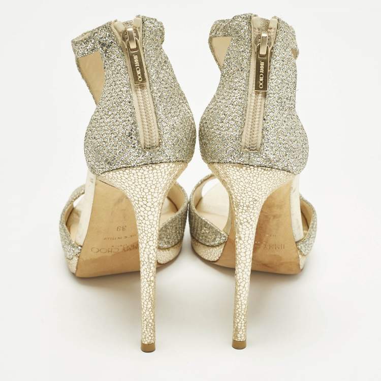 مملوكة مسبقًا Jimmy Choo Lana 120 Size 39 Gold Glitter T Strap Sandals