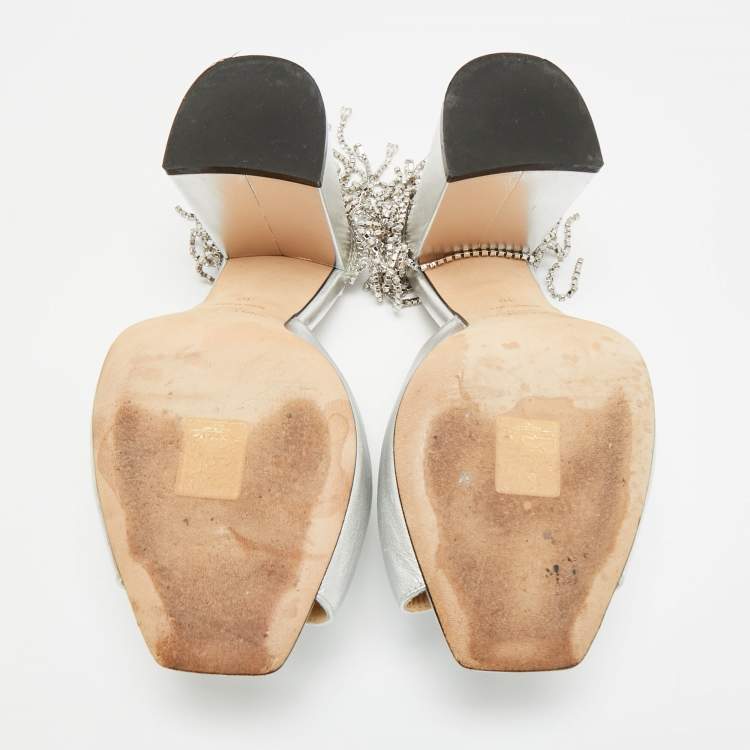 Pre Owned Jimmy Choo Baia Size 38 Silver Leather Mules