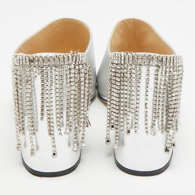 Pre Owned Jimmy Choo Baia Size 38 Silver Leather Mules