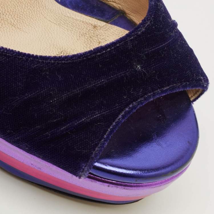 Pre Owned Jimmy Choo Size 38 Purple Velvet Platform Ankle Wrap Sandals